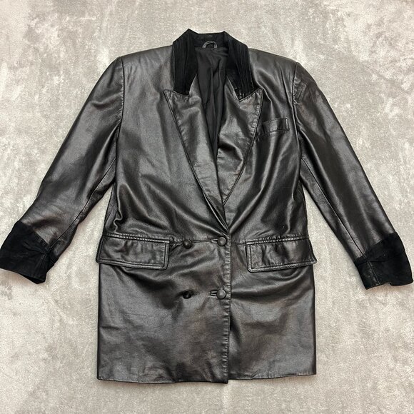 Vintage Bally Of Switzerland Women's 2 Button Black Leather Jacket Coat Size 36 - Picture 1 of 11